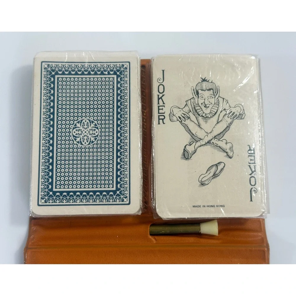 LAS VEGAS Leather Case w/‎ (2) Sealed Playing Card Decks Pencil and Paper